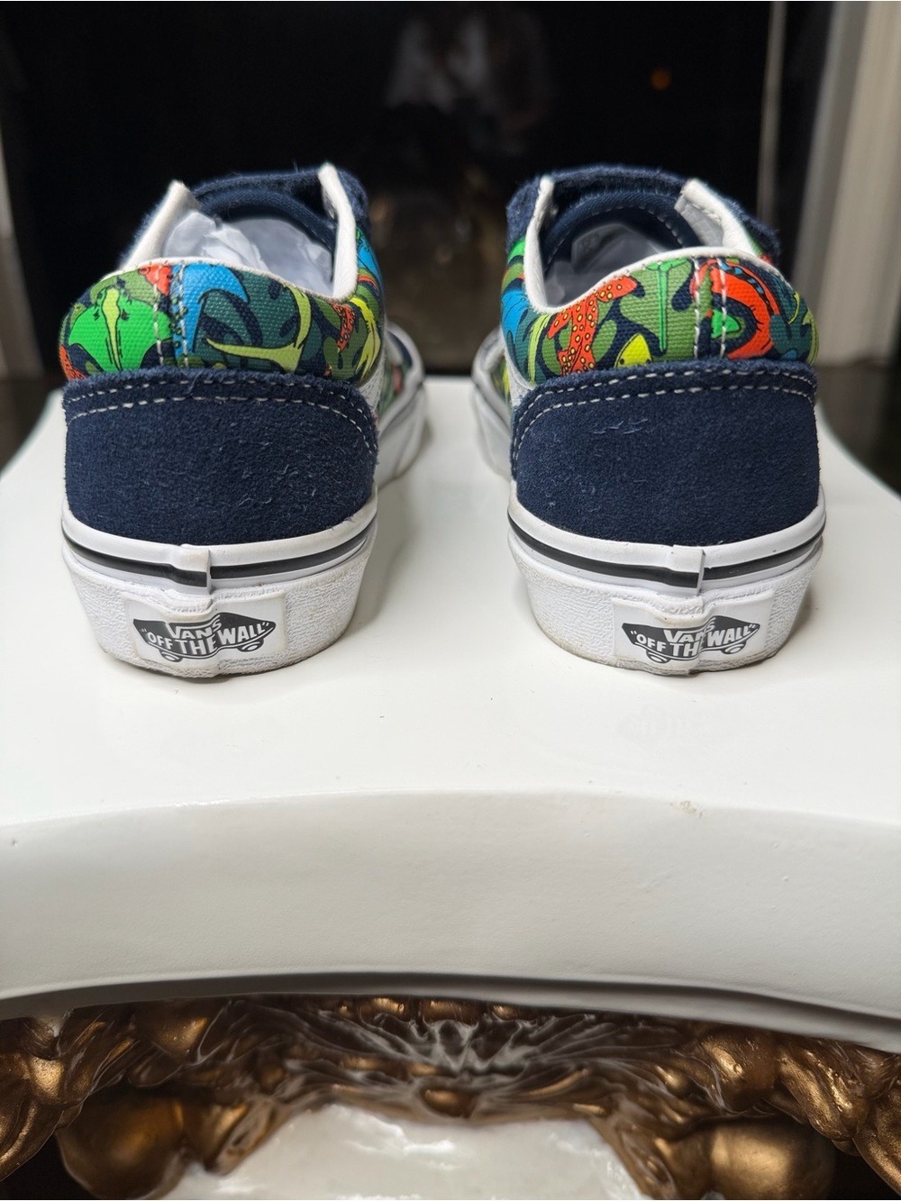 Vans Old Skool V Dinosaur Print Sneakers Kids Size 12 Hook & Loop Velcro Shoes - Picture 6 of 7